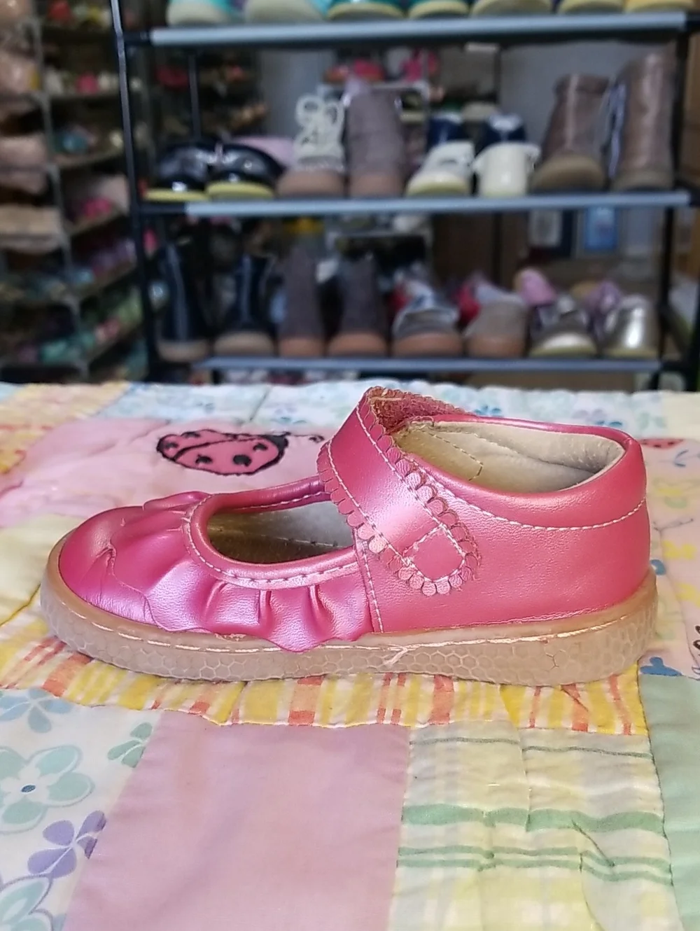 Livie & Luca Pink Shimmer Ruche Leather Mary Jane Size 7